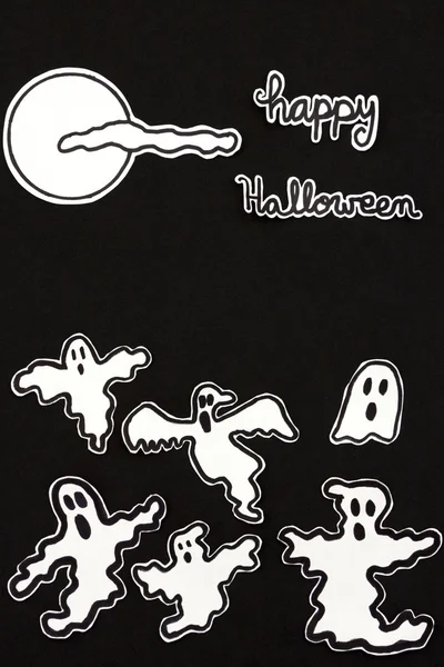 Halloween dekorationer spöken, månen, moln och bokstäver — Stockfoto