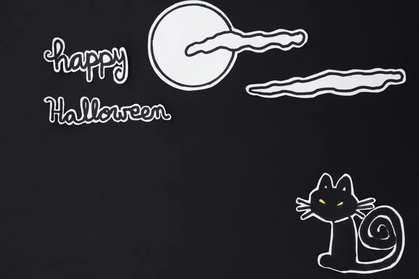 Kot dekoracje Halloween, księżyc, clound i Happy Halloween — Zdjęcie stockowe