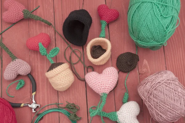 Valentine crochet décorations crochet coeurs — Photo