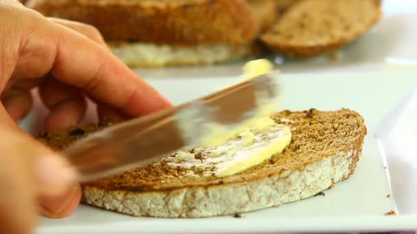 Masło Smarowania Chleba — Wideo stockowe