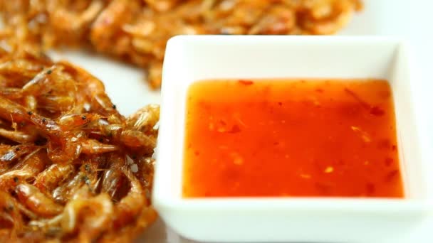 Dipping Fried Little Shrimps Sauce Studio Chiangmai Thailand — Stock Video