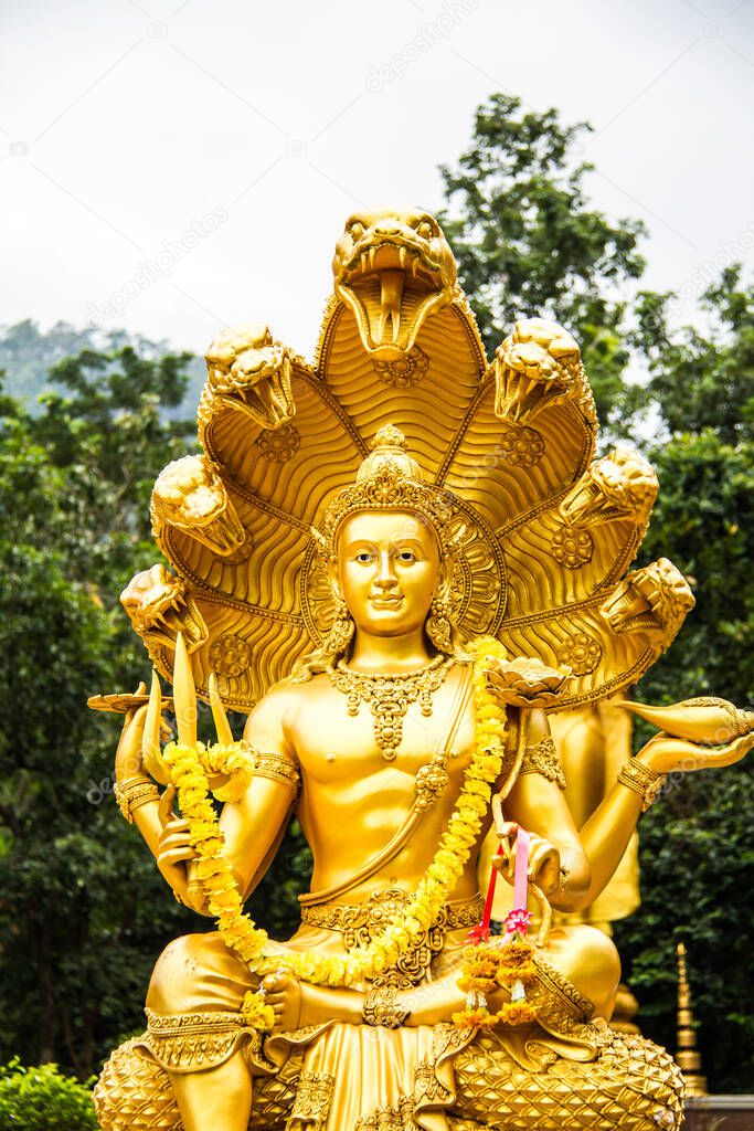wisnu or narayana statue in huai tueng thao reservoir park, chia