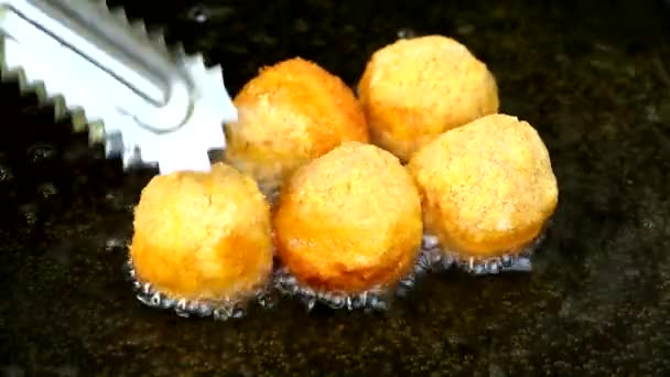 Frying Cheese Balls Pan — Stock Video