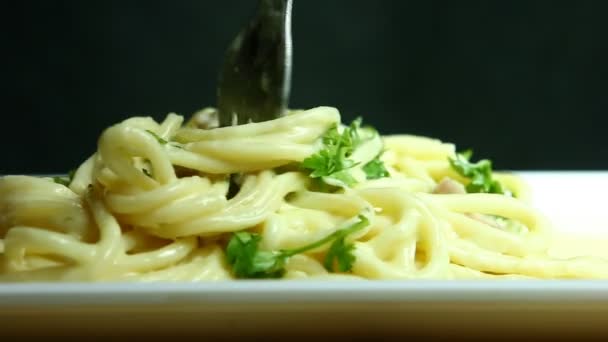 Spaghetti Carbonara Piring — Stok Video