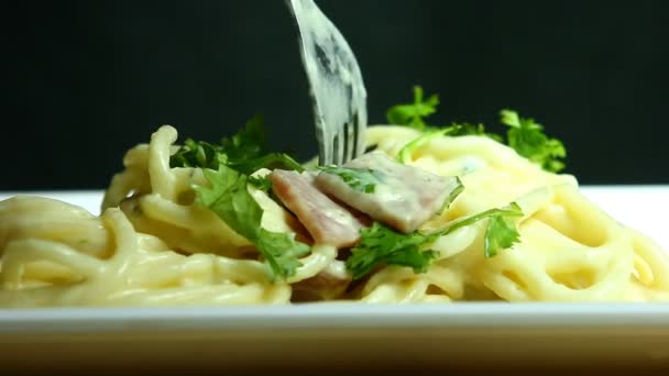 Spaghetti Carbonara Plate — Stock Video