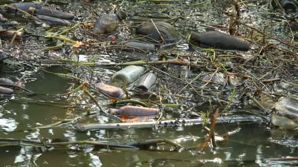 Plastic Scrap Water Rural Canal Chiangmai Thailand — Stock Video