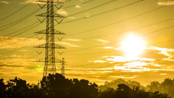 Высоковольтный Электрический Столб Солнечным Светом Утром Чиангмай Таиланд — стоковое видео