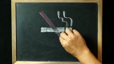 Arka tahtaya sigara içilmez tabelası yazan adam.