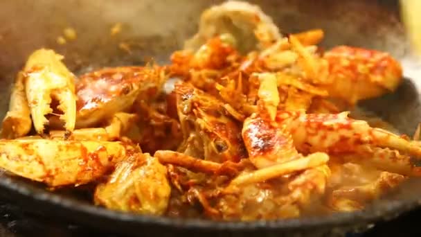 Granchi Fritti Con Curry Polvere Padella Cibo Thailandese Famoso — Video Stock