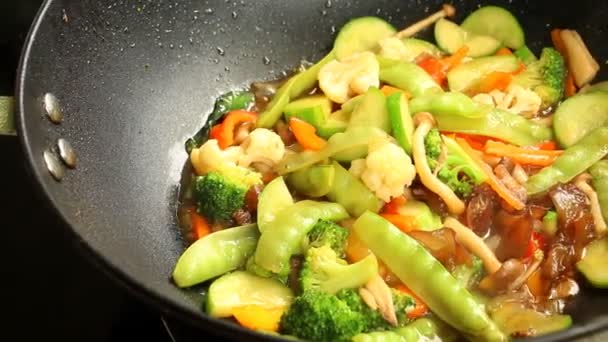 Friture Légumes Mélangés Avec Porc Dans Une Poêle Extérieur Chiangmai — Video