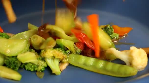 Friture Légumes Mélangés Avec Porc Dans Une Poêle Extérieur Chiangmai — Video