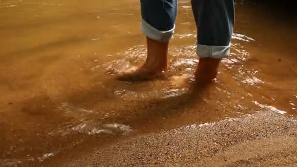 Uomo Che Cammina Sulla Spiaggia — Video Stock