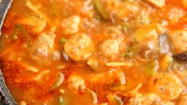 Cocinar Albóndigas Picantes Curry Curry Salvaje Chiangmai Tailandia — Vídeo de stock