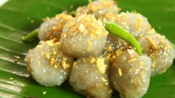 Boules Tapioca Avec Garniture Porc Sagu Dessert Thaïlandais Célèbre — Video