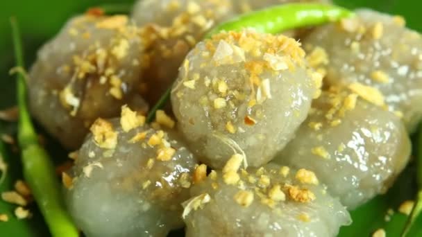 Boules Tapioca Avec Garniture Porc Sagu Dessert Thaïlandais Célèbre — Video