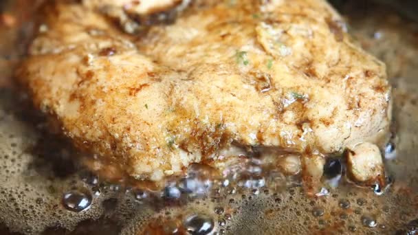 Frying Chicken Breast Pan Door Chiangmai Thailand — Stock Video