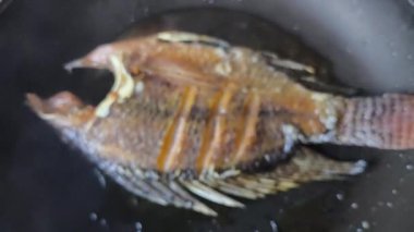 Tavada güneşte kurutulmuş balık, kapalı alanda Chiangmai Tayland.