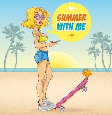 Summer beach girl clipart