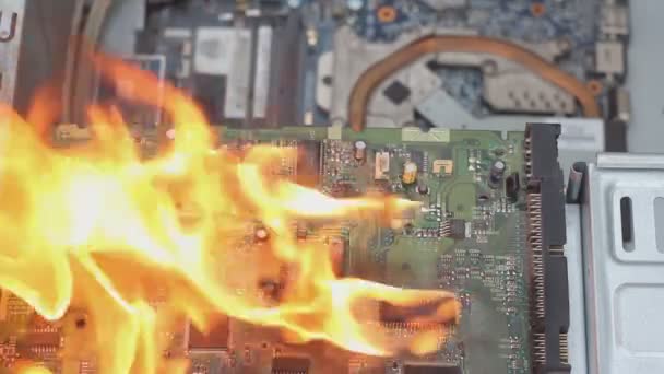 Fire Computer Computer Board Apartment Faulty Wiring Short Circuit Battery — Stock Video