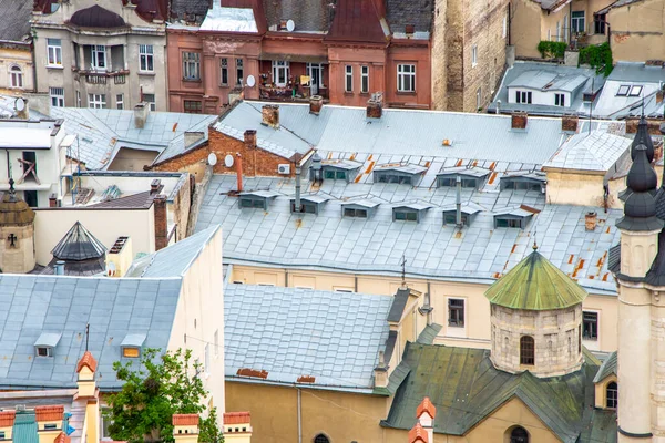 Texture Urban Old Roofs European City Top View — Stock Photo, Image