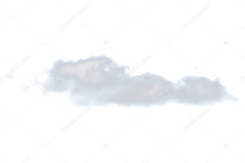 White fluffy summer cloud on a white background, isolate, place for your text.