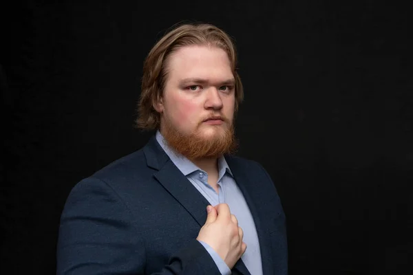 Portrait Serious Man Years Old Red Beard Dark Background Overweight — Stock Photo, Image