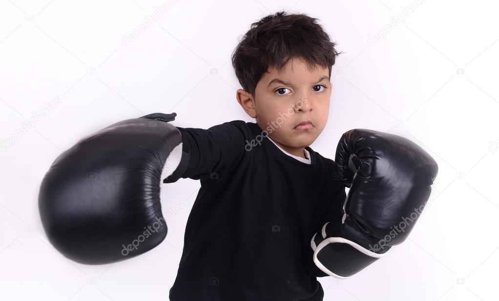 angry boxer kid, isolate on white background