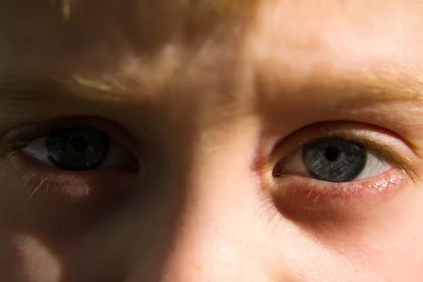 Atraente 8 anos de idade menino olhos close-up. — Fotografia de Stock