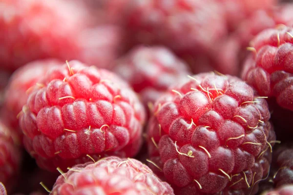 Vitamine. Sommerbeeren. Himbeeren im Hintergrund. Nahaufnahme, selektiver Fokus Erntekonzept — Stockfoto