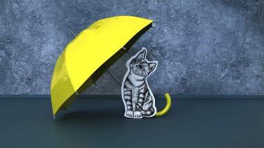 kedi bir şemsiye altında