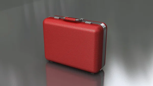 Czerwoną walizkę na szarym tle — Zdjęcie stockowe