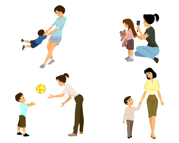 Mor leker med barn — Stock vektor