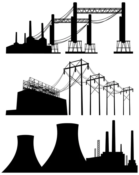 Drie fabrieken silhouetten — Stockvector