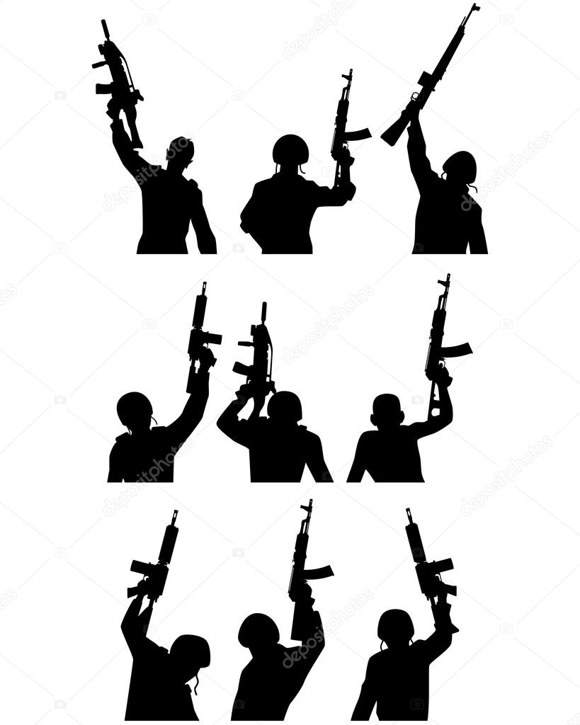 Soldiers with guns silhouettes