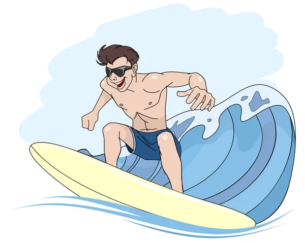 年轻小伙子骑冲浪板 — 图库矢量图片