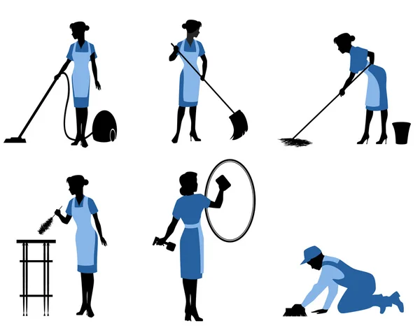 Seis trabalhadores de limpeza — Vetor de Stock
