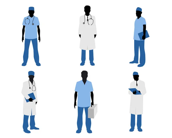 Doctors silhouettes on white — Stock Vector