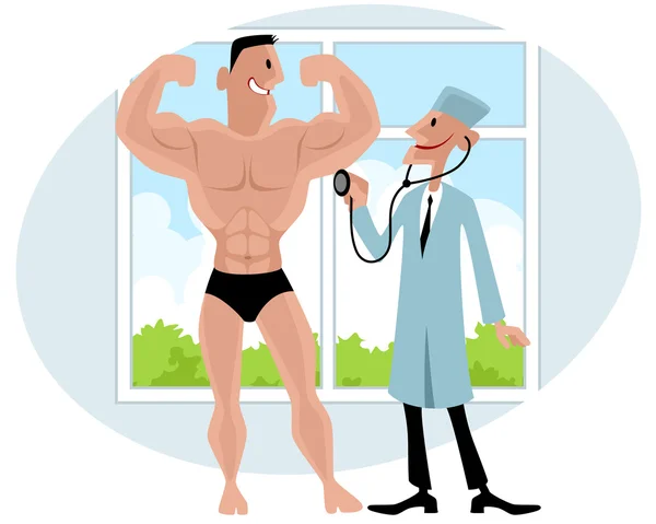 Dokter onderzoekt bodybuilder — Stockvector