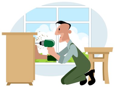 Furniture collector with screwdriver clipart