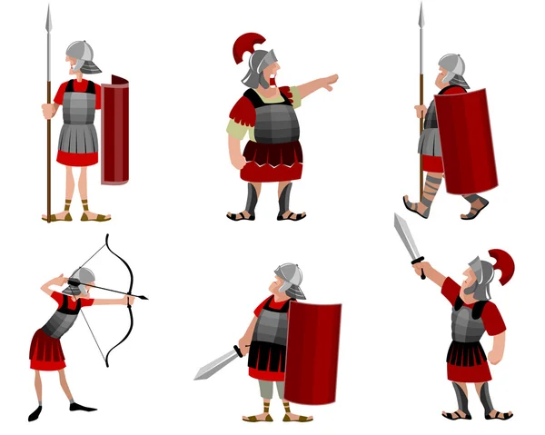 Six roman warriors — Stock Vector