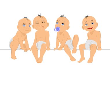 Afiş üzerinde oturan bebekler