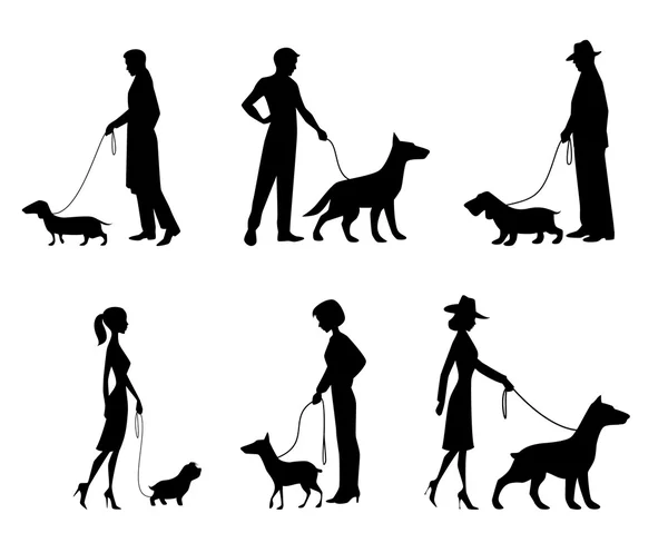 Silhouettes de personnes avec chiens — Image vectorielle