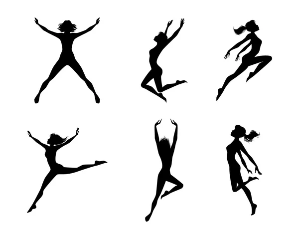 Salto ragazze silhouette — Vettoriale Stock