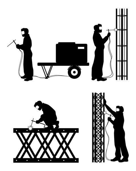 Four welders at work — Stock Vector