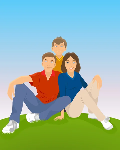 Famille assise dans la prairie — Image vectorielle