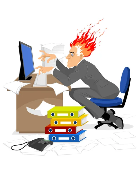 Clerk burning at work — Stock Vector