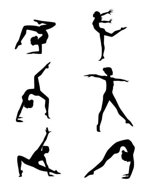 Seis gimnastas listos. — Vector de stock