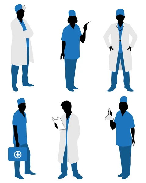 Six silhouettes de médecins — Image vectorielle