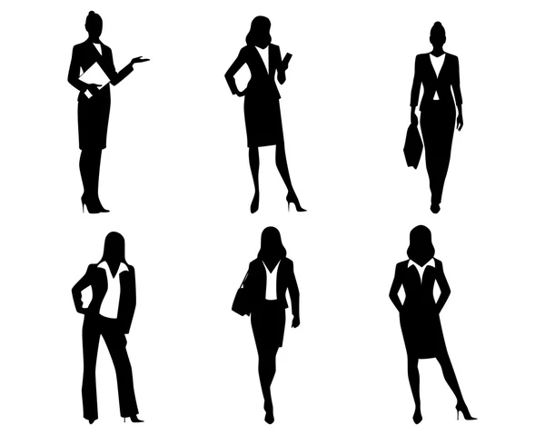 Altı iş kadınları siluetleri — Stok Vektör