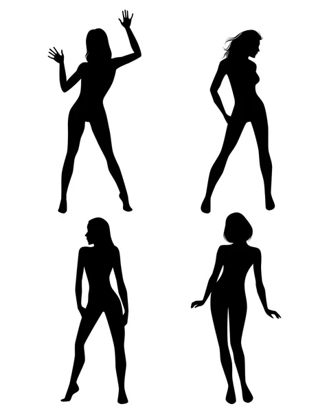 Cuatro siluetas de chicas — Vector de stock